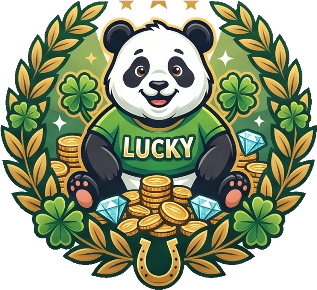 Lucky the Panda wreath badge with coins and diamonds